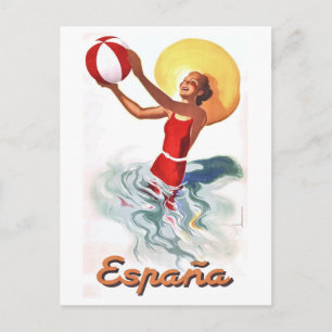 1940スペインビーチ旅行ポスター ポストカード
