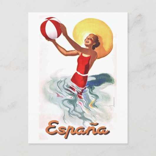 1940スペインビーチ旅行ポスター ポストカード (正面)