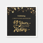 1940年の誕生日を迎える黒い金ゴールド星 スタンダードカクテルナプキン (正面)
