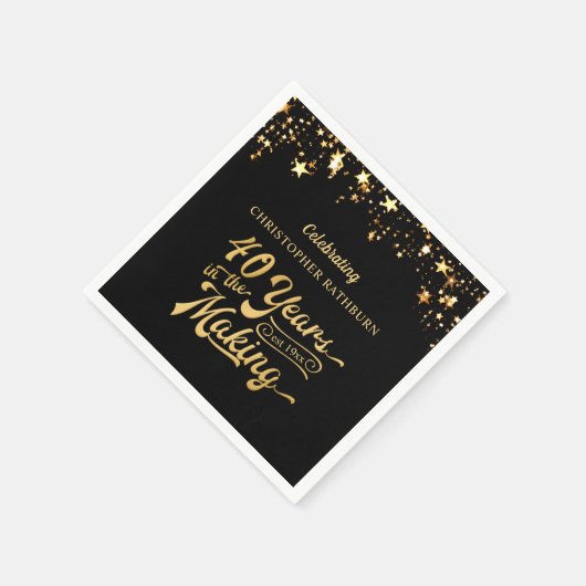 1940年の誕生日を迎える黒い金ゴールド星 スタンダードカクテルナプキン (角)