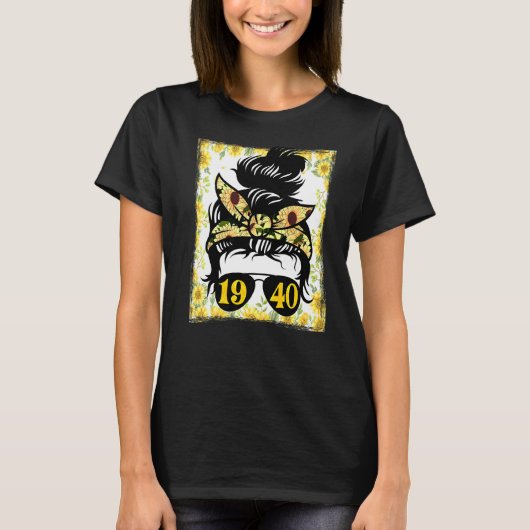 1940年ひまわり生まれの母誕生日ガーデニング子宮 Tシャツ (正面)