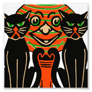 1940年ヴィンテージハロウィーン黒猫 フォトプリント