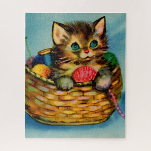 1940年代かわいい子猫を編み物バスケット ジグソーパズル