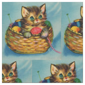 1940年代かわいい子猫編み物プリント ファブリック (クローズアップ)
