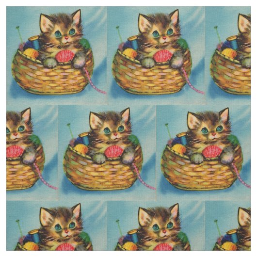 1940年代かわいい子猫編み物プリント ファブリック (見本)