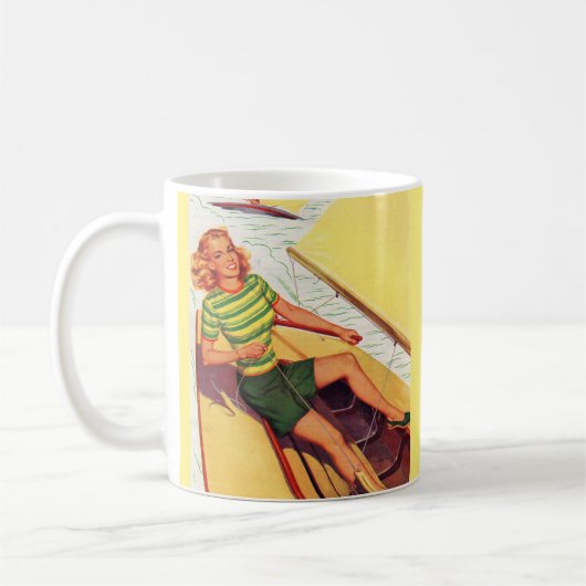 1940年代にボートに乗ってピンアップした少女 コーヒーマグカップ (左)