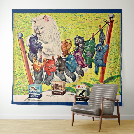 1940年代のカーターのinkとmama cat and kittens タペストリー (インサイチュ(横))