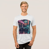 1940年代のクラシックカーとネオンの輝き トライブレンドＴシャツ (正面全面)