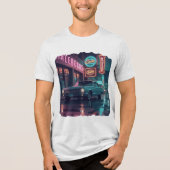 1940年代のクラシックカーとネオンの輝き トライブレンドＴシャツ (正面)