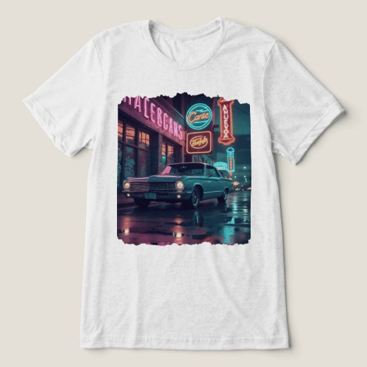 1940年代のクラシックカーとネオンの輝き トライブレンドＴシャツ (デザイン正面)