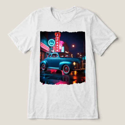 1940年代のクラシックカーとネオンの輝き トライブレンドTシャツ (デザイン正面)