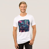 1940年代のクラシックカーとネオンの輝き トライブレンドTシャツ (正面全面)