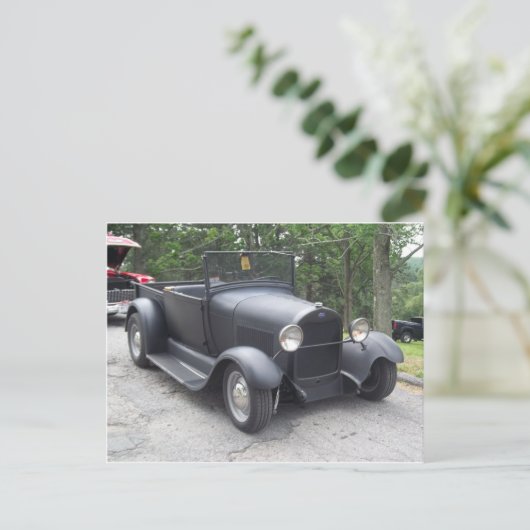 1940年代のクラシックカー 黒のつや消し仕上げのヴィンテージカー ポストカード (スタンド正面)
