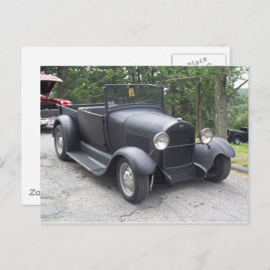 1940年代のクラシックカー 黒のつや消し仕上げのヴィンテージカー ポストカード (正面/裏面)
