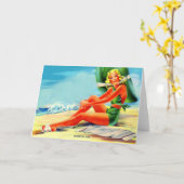 1940年代のグラマー・ガール カード (黄色い花)