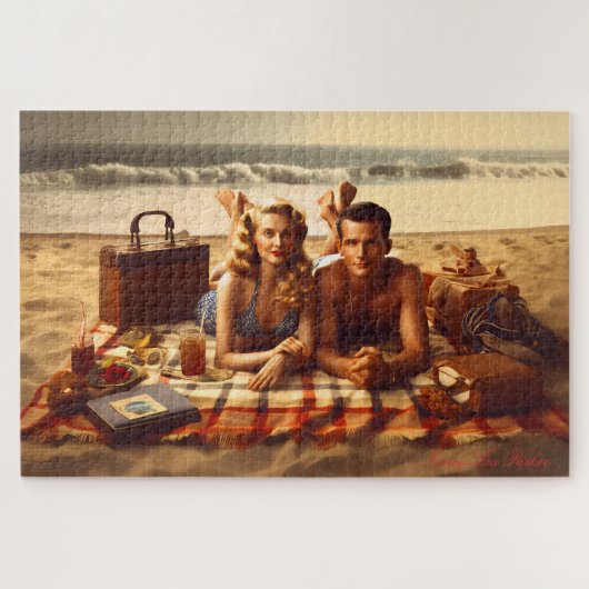 1940年代のシーサイドラブヴィンテージコースタルロマンス ジグソーパズル (横)