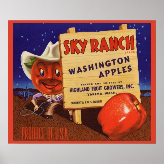 1940年代のスカイランチWashington Apple crateレーベル ポスター (正面)