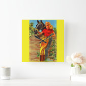 1940年代のピンアップギャルと馬 スクエア壁時計 (ホーム)