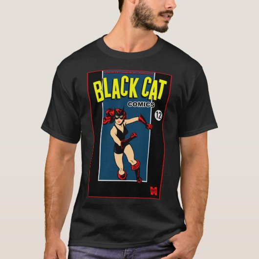 1940年代のブラックキャットコミック "Hero" Tシャツ (正面)