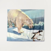 1940年代のホッキョクグマとペンギンプリント タペストリー (正面(横))