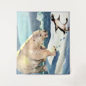 1940年代のホッキョクグマとペンギンプリント タペストリー (正面)