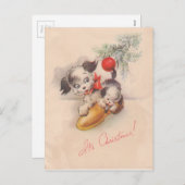 1940年代のヴィンテージそのクリスマスの子犬 シーズンポストカード (正面/裏面)