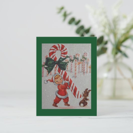 1940年代のヴィンテージチャイルドとキャンディーケーン ポストカード (スタンド正面)