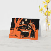 1940年代のヴィンテージハロウィーンウィッチとカルドロン カード (黄色い花)