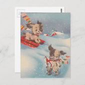 1940年代のヴィンテージ遊子犬の雪の中 ポストカード (正面/裏面)