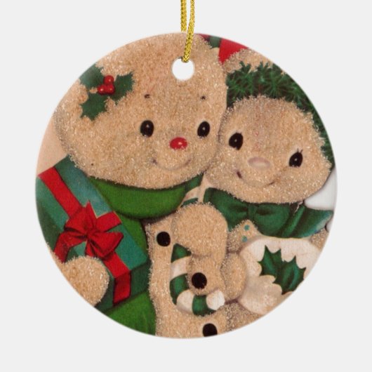 1940年代のヴィンテージ雪だるまカップル セラミックオーナメント (正面)