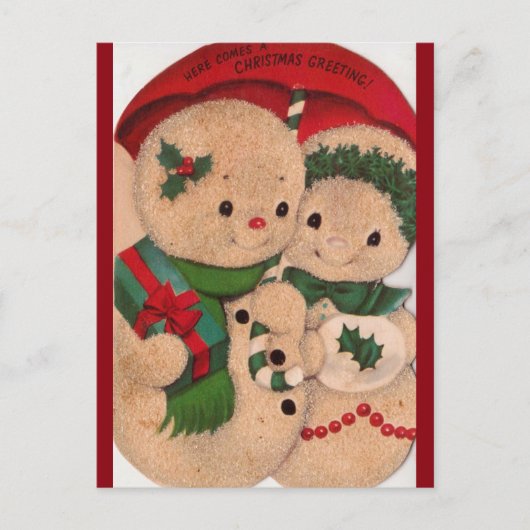 1940年代のヴィンテージ雪だるまカップル ポストカード (正面)