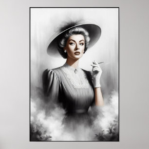 1940年代の女性の神秘的な肖像画アート ポスター