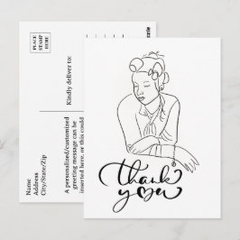 1940年代の女性の線画　ありがとう ポストカード