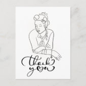 1940年代の女性の線画 ありがとう ポストカード (正面)