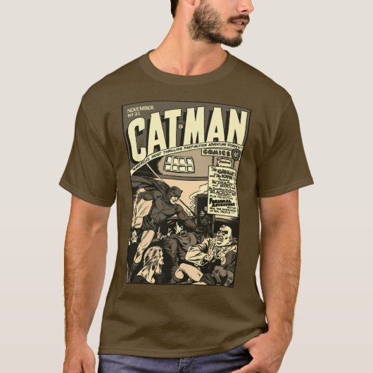 1940年代のCAT-MAN漫画（モノトーン） Tシャツ (正面)