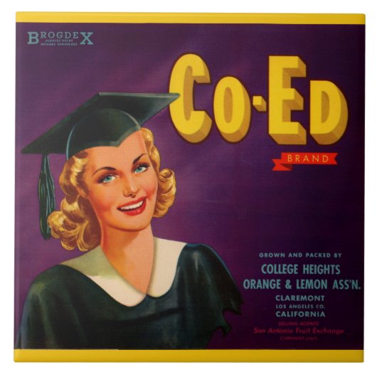 1940年代のCo-Edブランド柑橘類クラートのラベルプリント タイル (正面)