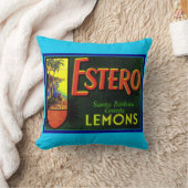 1940年代エステロレモン果実輪状ラベルプリント クッション (ブランケット)