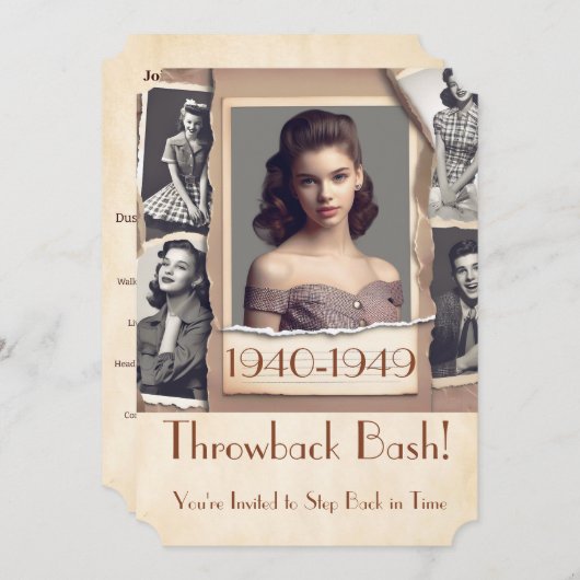 1940年代パーティー時代ヴィンテージ懐かしい10代の若者パーティー 招待状 (正面/裏面)