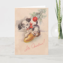 1940年代ヴィンテージ、クリスマスの子犬 シーズンカード