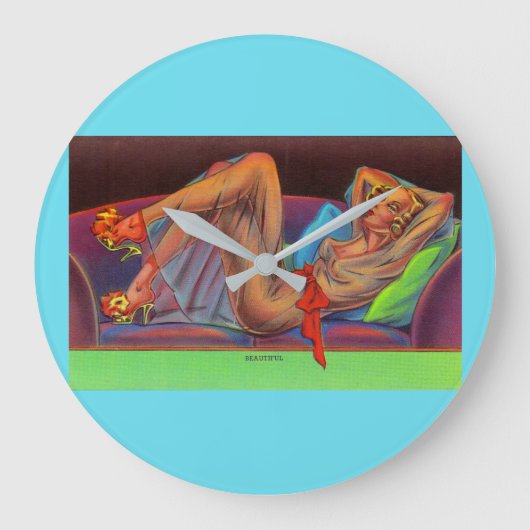 1940年代初期の美しいピンアップ女の子 ラージ壁時計 (正面)