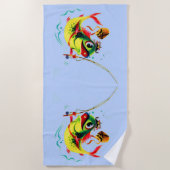 1940年代魚釣り魚プリント ビーチタオル (正面)