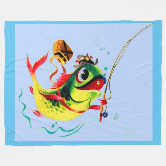 1940年代魚釣り フリースブランケット (正面(横))