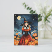 1940年代 ビンテージ ハロウィン かわいい魔女 ポストカード (スタンド正面)