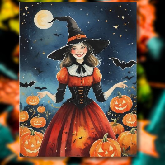 1940年代 ビンテージ ハロウィン かわいい魔女 ポストカード