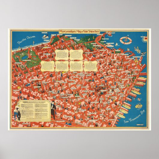 1940年 ビンテージ イラスト サンフランシスコ 地図 ポスター (正面)