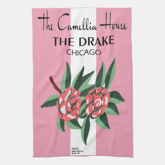 1940-1977シカゴ、ドレイクホテルCamellia House キッチンタオル (縦)