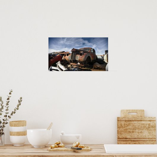 1940 Buick & F-86 Sabre overflight - junkyard art ポスター (キッチン)