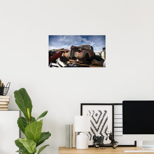 1940 Buick & F-86 Sabre overflight - junkyard art ポスター (ホームオフィス)