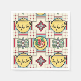 1940sキッチンパターンと黄色のティーポット スタンダードカクテルナプキン