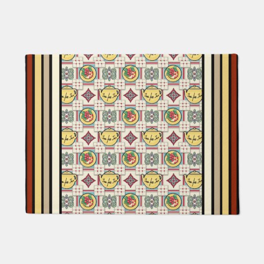 1940sキッチンパターンと黄色のティーポット ドアマット (正面)